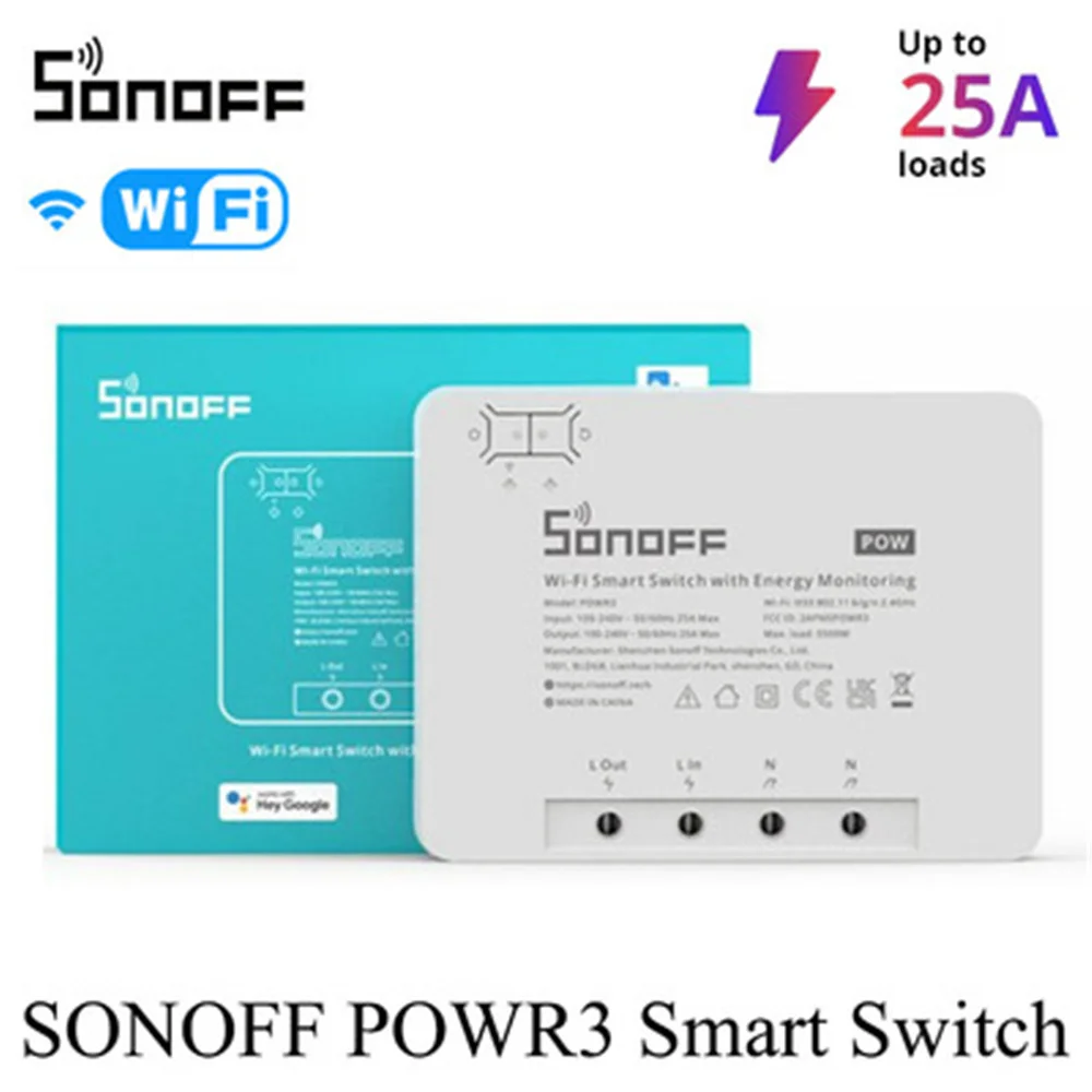 

SONOFF POW R3 25A Power Metering WiFi Smart Switch Overload Protection Energy Saving Track on eWeLink Voice Control via Alexa