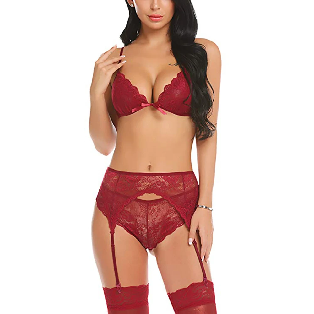 Porn Lingerie Set Erotic Hot Women Lace Open Bra And Garter Panties Sexy Underwear Female Babydoll Lenceria Costumes D35 | Тематическая