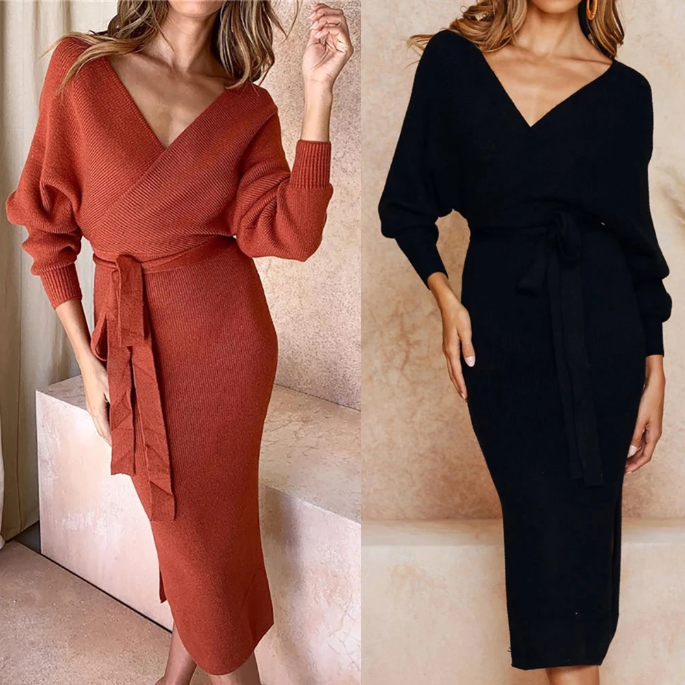 Женское элегантное облегающее платье с длинным рукавом однотонное офисное