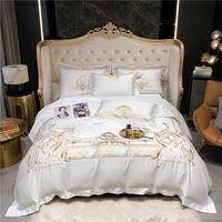queen super king size bedding set white egyptian cotton gold embroidery duvet cover bed sheet fitted sheet parrure de lit ropa