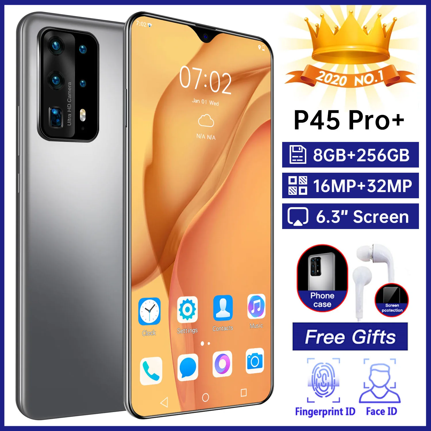 

The Latest P45 Pro+ 6.3 Inch Smartphone 12+256GB LTE 4G Mobile Phone 16+32MP Camera UFS 3.0 Fingerprint Unlock Face Recognition
