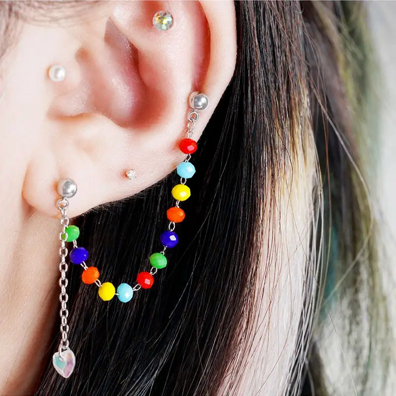 

Colored Ear Piercing Earrings Chain Earings 0.8mm 1.2mm Piercing Lobe Cartilage Conch Tragus Helix Ear Ring Studs Body Jewelery