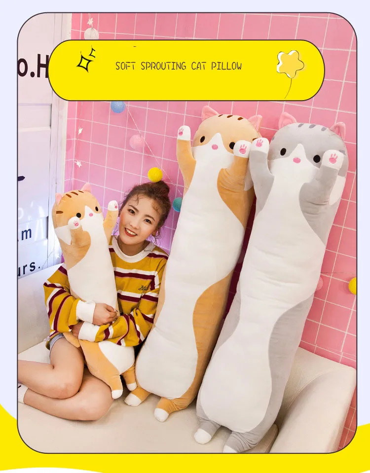Новинка, креативный подарок, Kawaii, длинная кошка, кукла, спящий компаньон, мягкие животные, игрушки для детей, милые плюшевые игрушки, подарки на день рождения