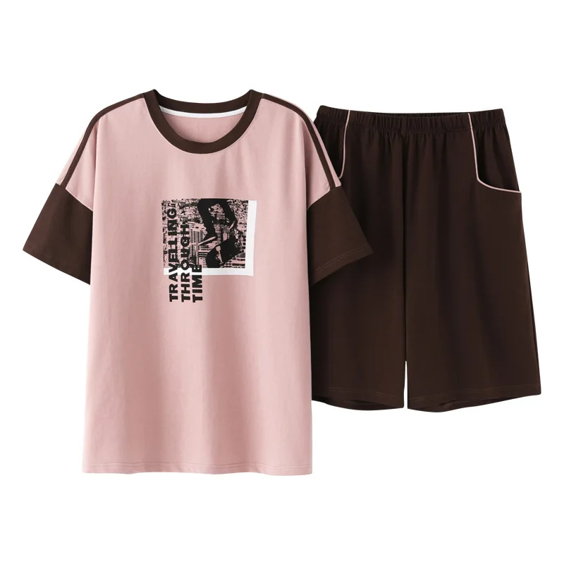 Пижамный комплект Мужской Хлопковый свободной одежды для сна с коротким рукавом