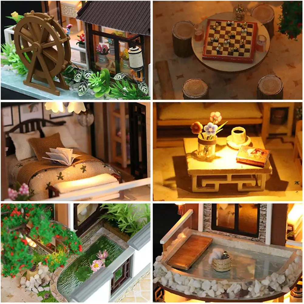 DIY Кукольный дом Китайская древняя архитектура со светодиодный светильник без