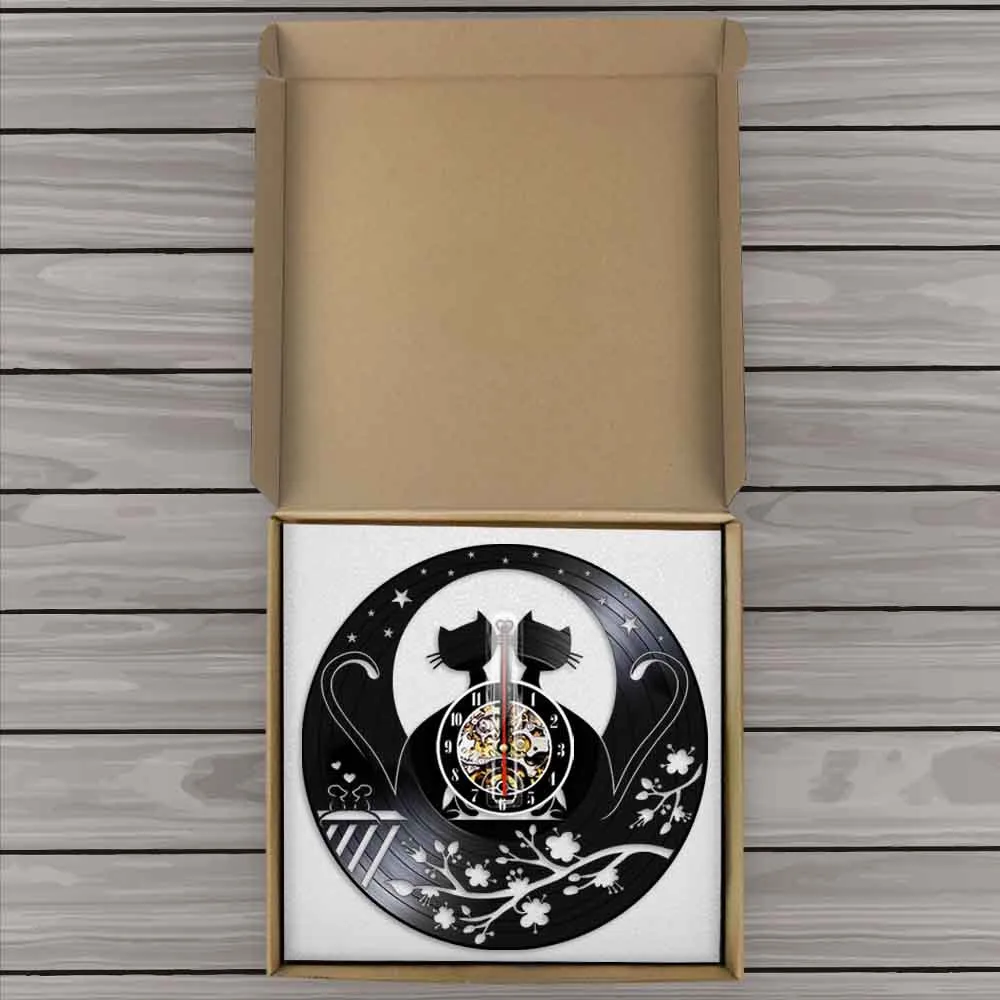 3D Декоративные цифровые художественные часы в виде кошки под лунным светом