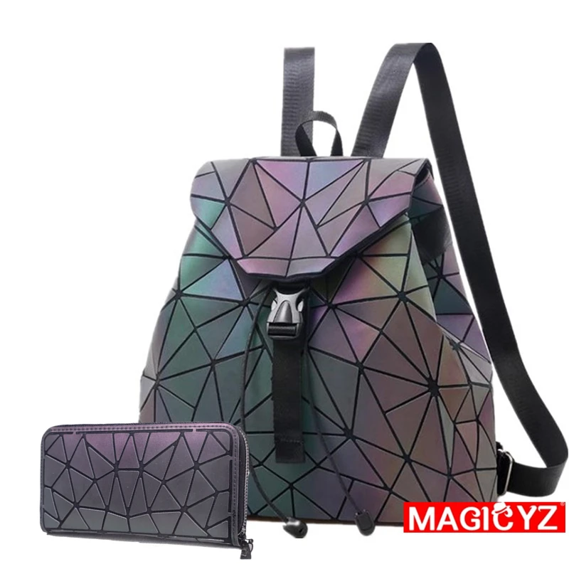 MAGICYZ женский лазерный Светящийся рюкзак Геометрическая сумка на плечо складные школьные сумки для девочек-подростков голографический мешок dos - Цвет: Triangle purse 2ps