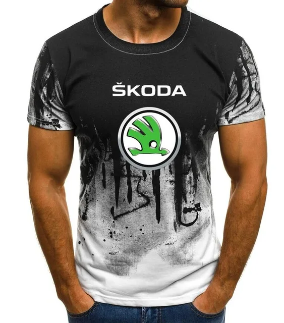 Футболка мужская с принтом логотипа Skoda брендовая камуфляжная рубашка короткими