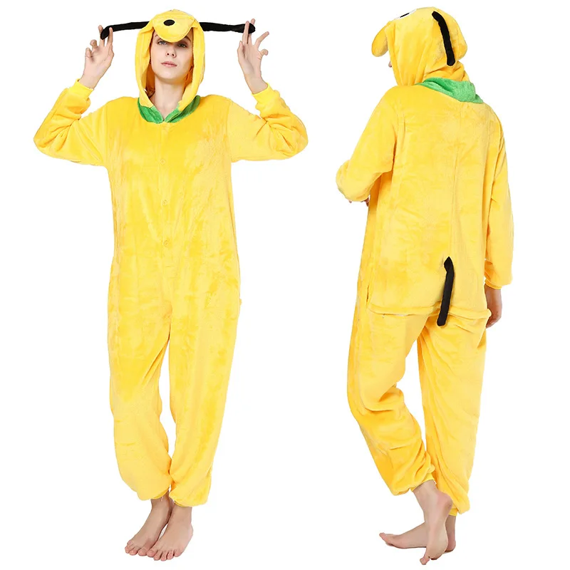 Adults Animal Pajamas Women Sleepwear kigurumi All in One Pyjama Animal Suits Yellow Dog Cosplay Cartoon Hooded Pijama