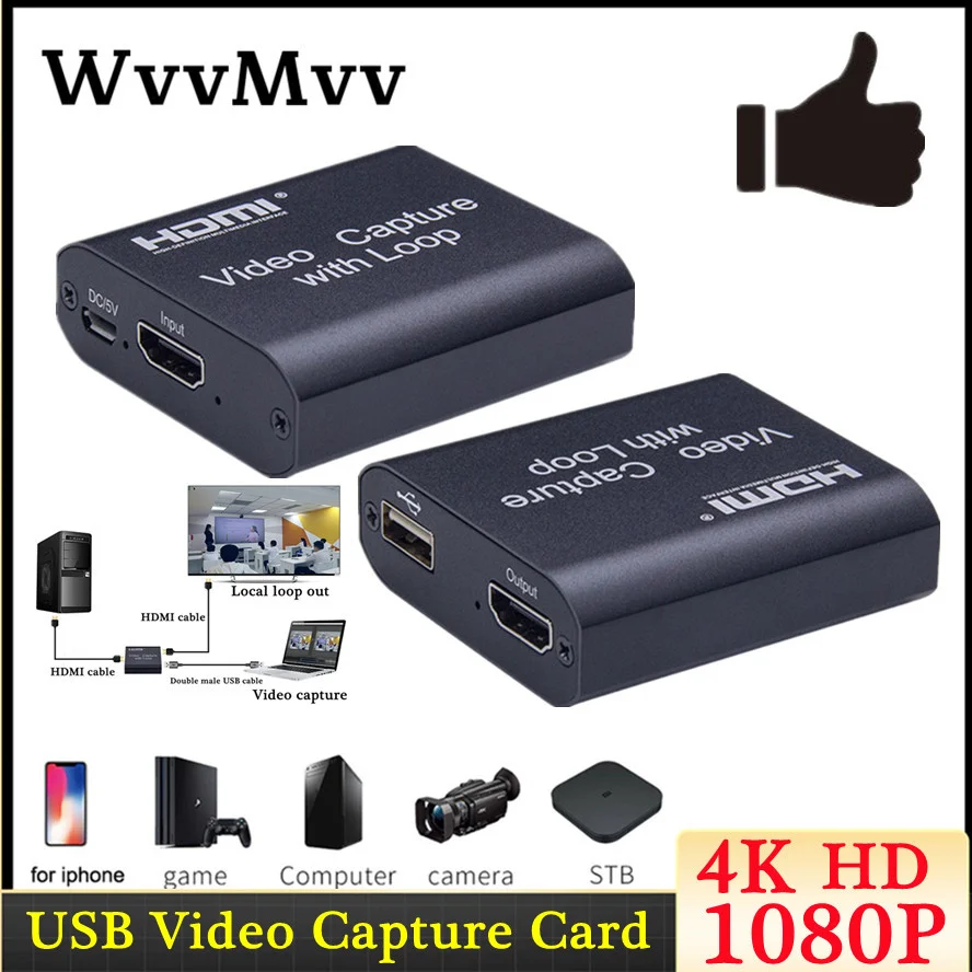 

USB Video Capture Card HDMI-compatible To USB 2.0 HD 4K 1080P Video Recording Box For PS4 XBOX Phone Game Capture Broadcast TV