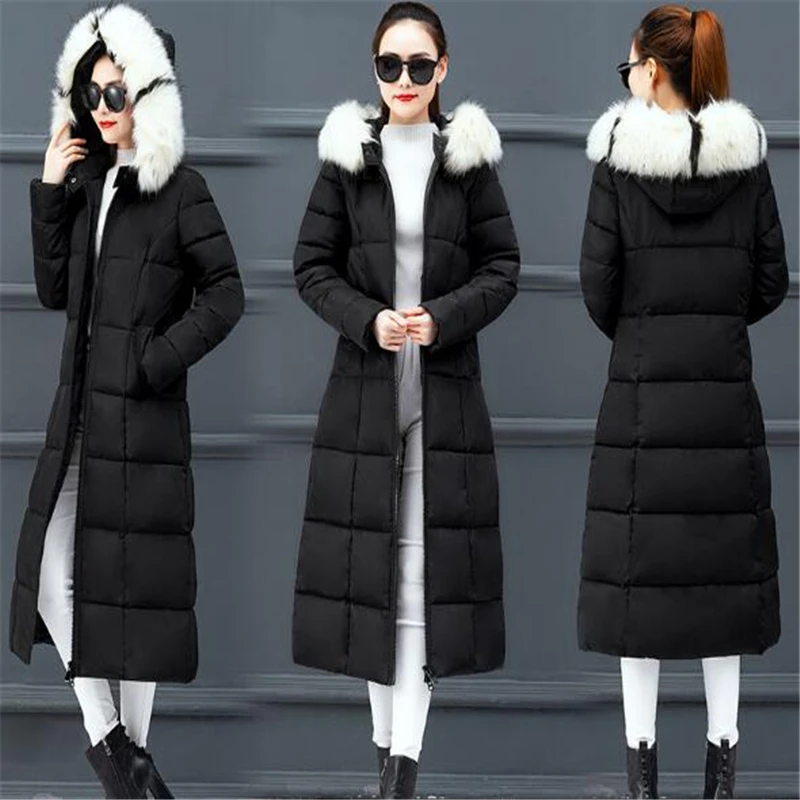 Женская зимняя длинная куртка новинка 2019 женский пуховик с капюшоном и большим