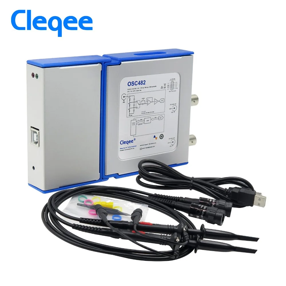 Cleqee OSC482  PC Virtual Digital Handheld Oscilloscope 2 Channel Bandwidth 20Mhz sampling data 50M with probe USB cable