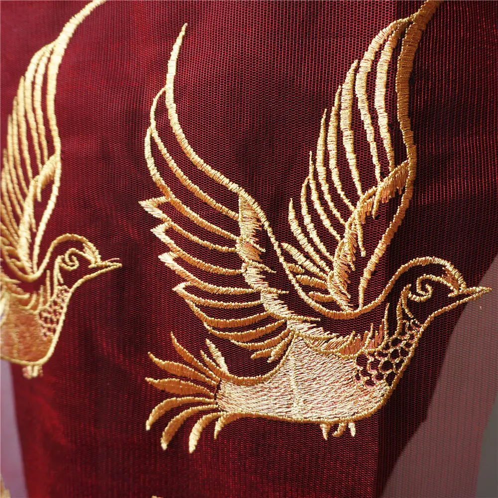 1 комплект золотой цветок птицы кружевная ткань блесток красная сетка вышитое