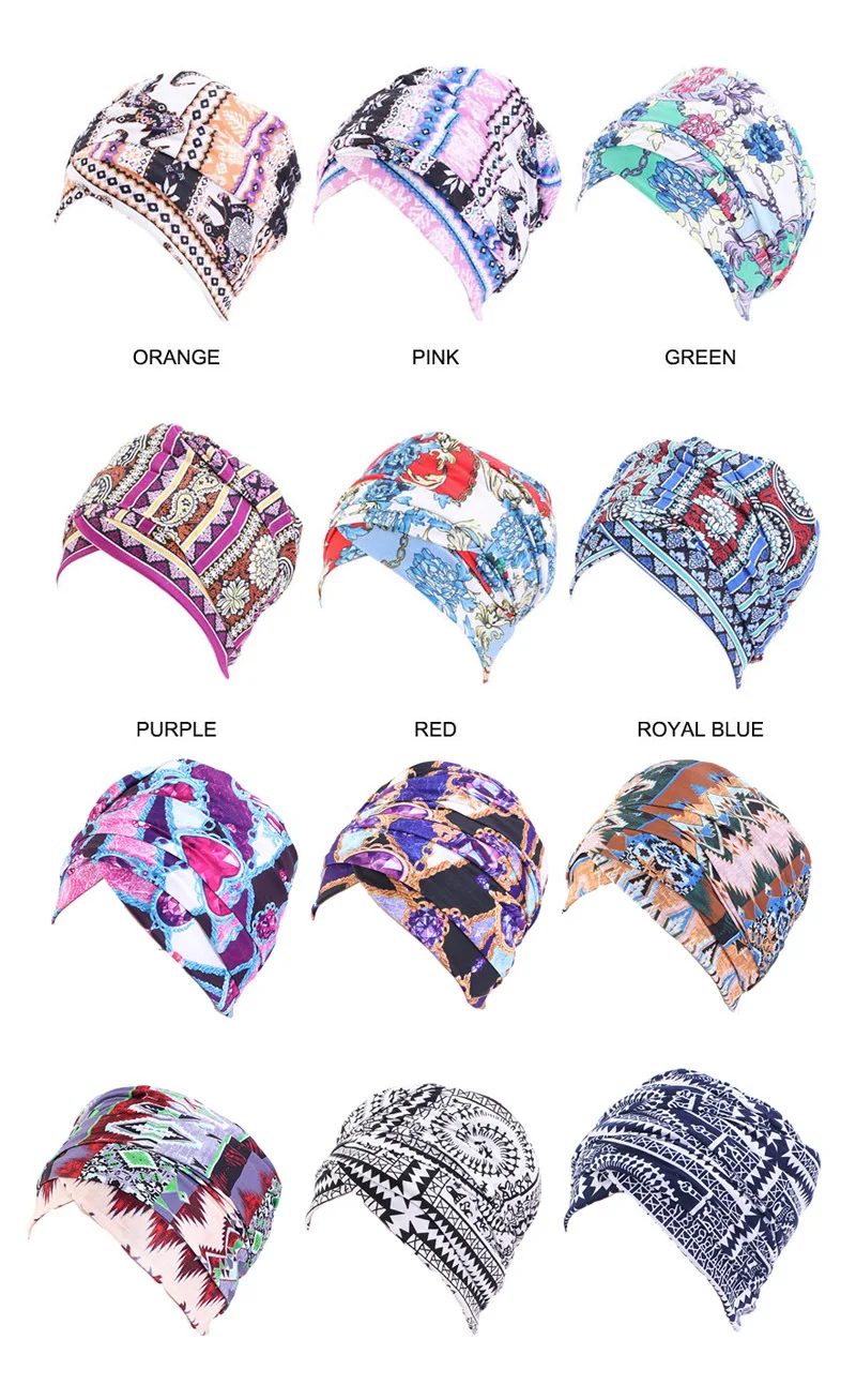 

Helisopu Ethnic Printing Turban Hijabs Women Muslim Long Tail Head Wrap Underscarf Chemotherapy Cap Bandanas Hair Accessories
