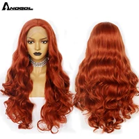 anogol 131 part lace front wig high temperature fiber orange long wave copper red synthetic lace part wig hair for women