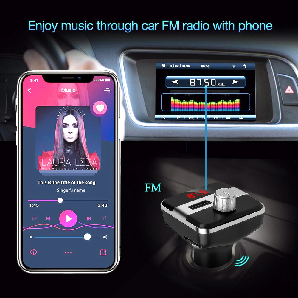 FM-трансмиттер автомобильный с Bluetooth 2 USB-порта 87 5-108 МГц | Автомобили и мотоциклы