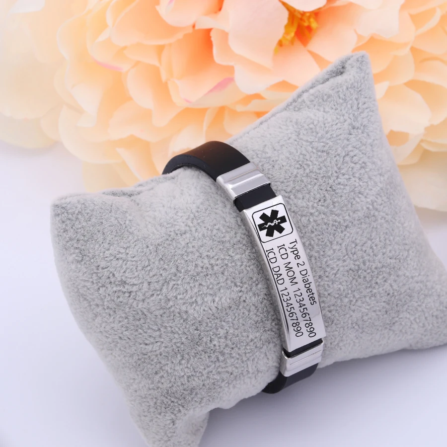 FLYANGEL Custom Bracelet Medical Alert ID Emergency Jewelry Silica gel Accessories For Patient Gifts |