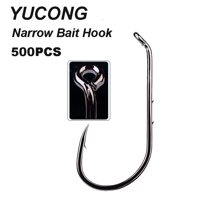 

YUCONG 500PCS Barbed Hooks 1#-6/0# Narrow Bait Hooks Black Single Worm Hooks Carbon Steel Fishhook Offset Fishing Hooks Pesca