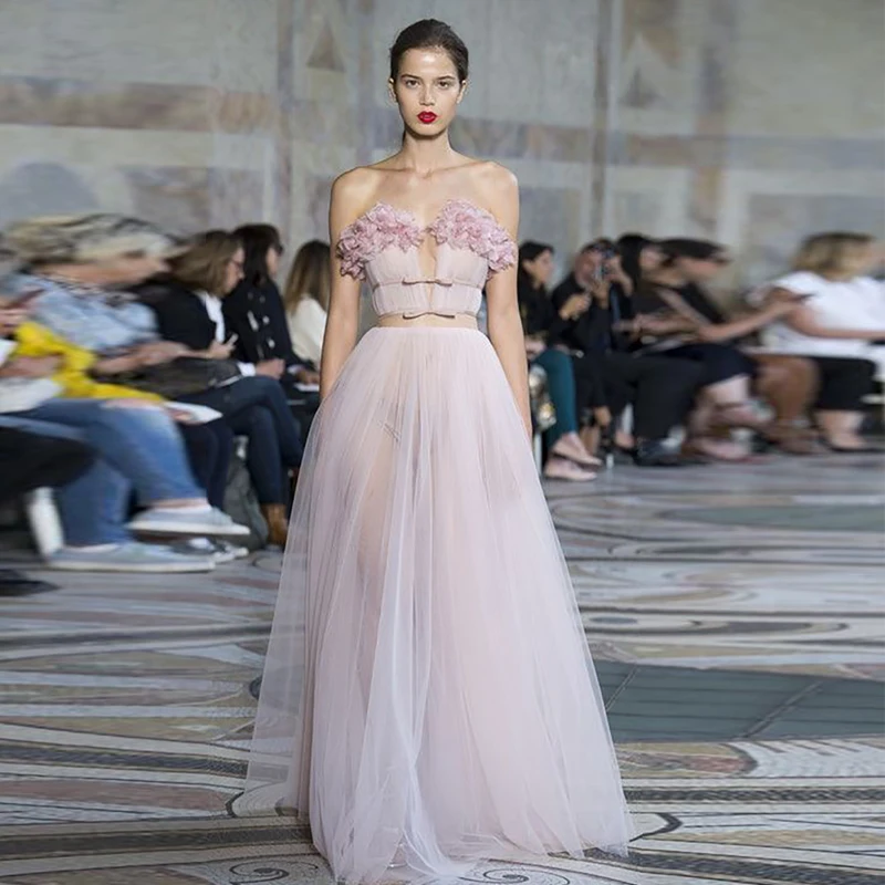 Verngo Вечерние платья Длинные с цветами Простое розовое официальное платье из тюли