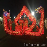 7m length size 5 gold plated 6 student led lights dragon dance prop chinese traditional spring day festival folk costume