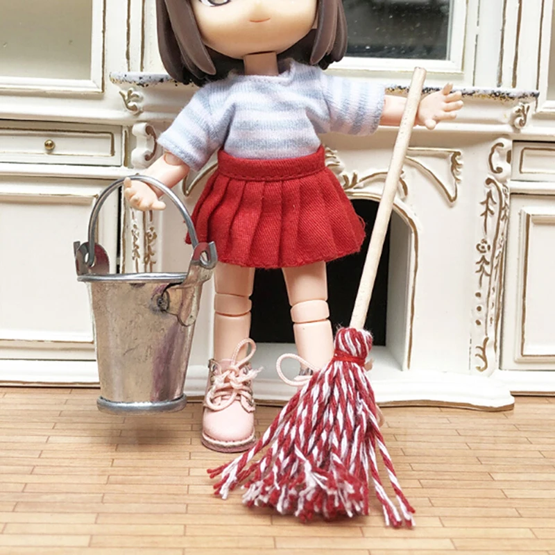 1:12 Кукольный домик Миниатюрный кухонный сад швабра ведро классический ролевые