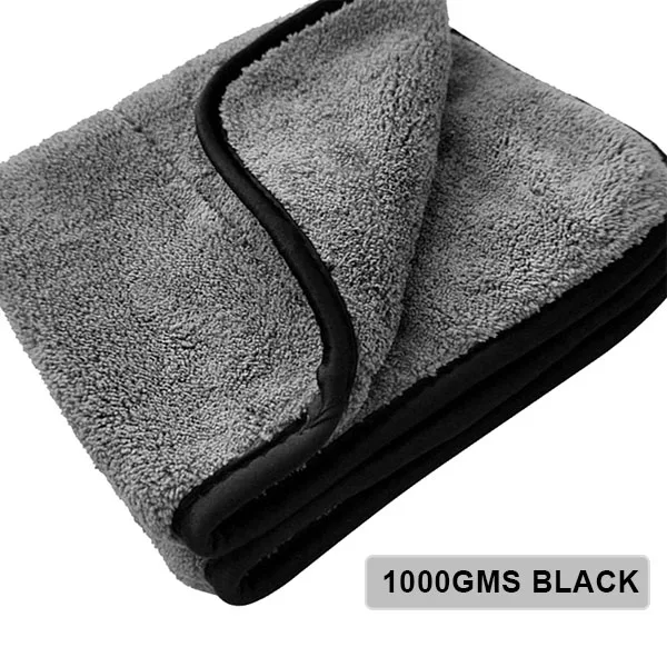 1000GSM Black Автомойка детализированное полотенце супер микрофибра полотенце для чистки автомобиля 1200GSM автомобильные товары Авто Воск моющая сушильная ткань тряпки для автомобиля тряпка для авто микрофибра для автомобиля - Цвет: 1000GSM Black