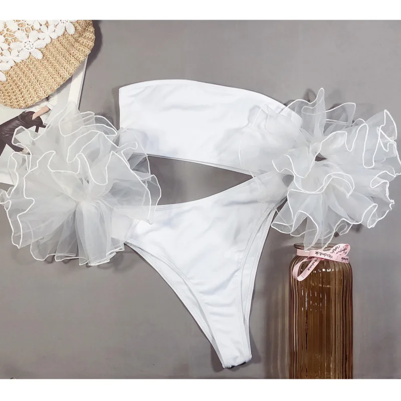 Сексуальный купальник Feditch с оборками в виде Розы женское однотонное Сетчатое