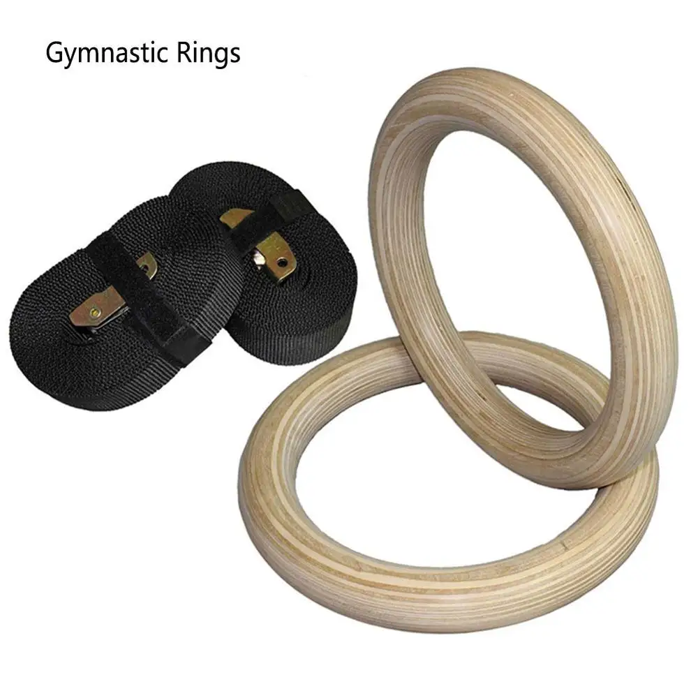

New Wooden 28mm Exercise Fitness Gymnastic Rings Gym Exercise Crossfit Pull Ups Muscle Ups