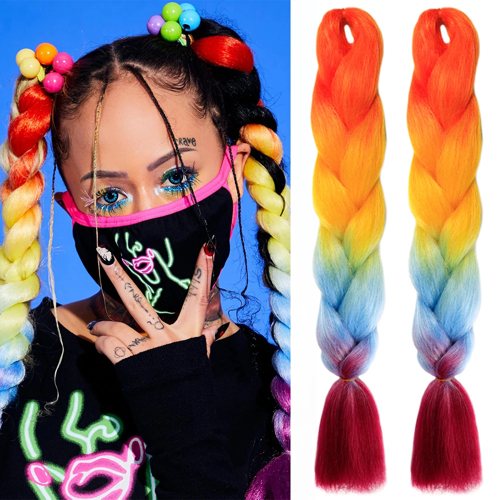 

Synthetic Jumbo Braid hair Crochet Hair Wholesale Extensions Braiding Hair Kanekalon Pre Stretched 100G 24Inch Ombre Colored