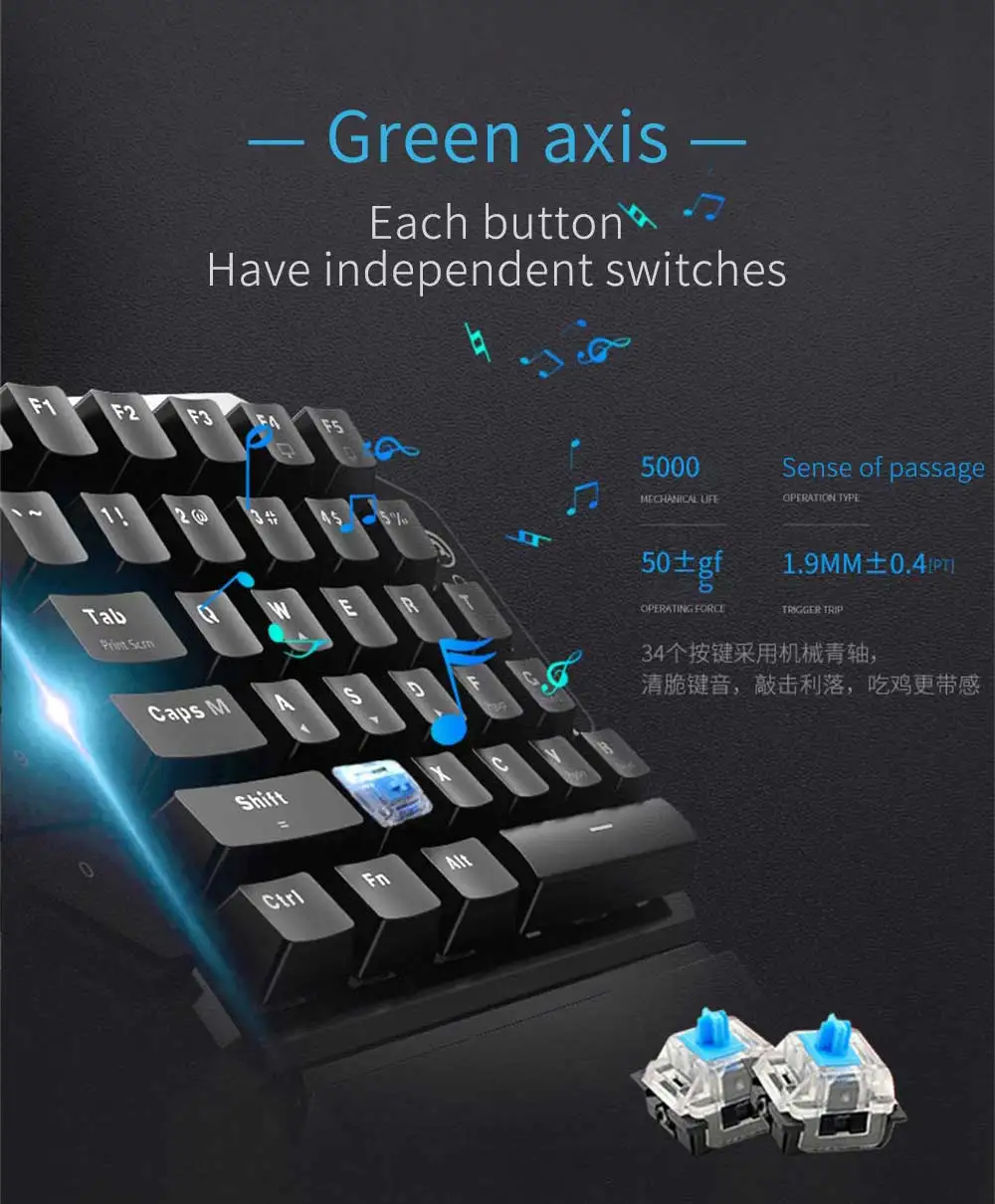 Z2 Gaming 2,4 GHz беспроводная клавиатура и мышь dpi комбинированная электронная Спортивная клавиатура с одной рукой для Android/Windows для игр PUBG FPS