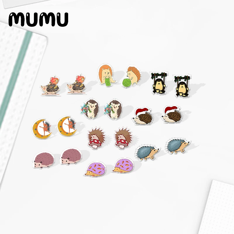 

Новинка 2020, милые серьги-гвоздики в виде ежика, акриловые серьги-грибы, эпоксидная смола, ювелирные подарки ручной работы