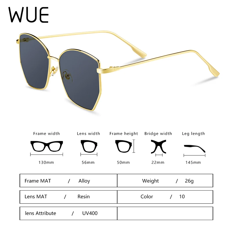 

WUE irregular square transparent sunglasses ladies metal sunglasses UV400 oversized sunglasses glasses