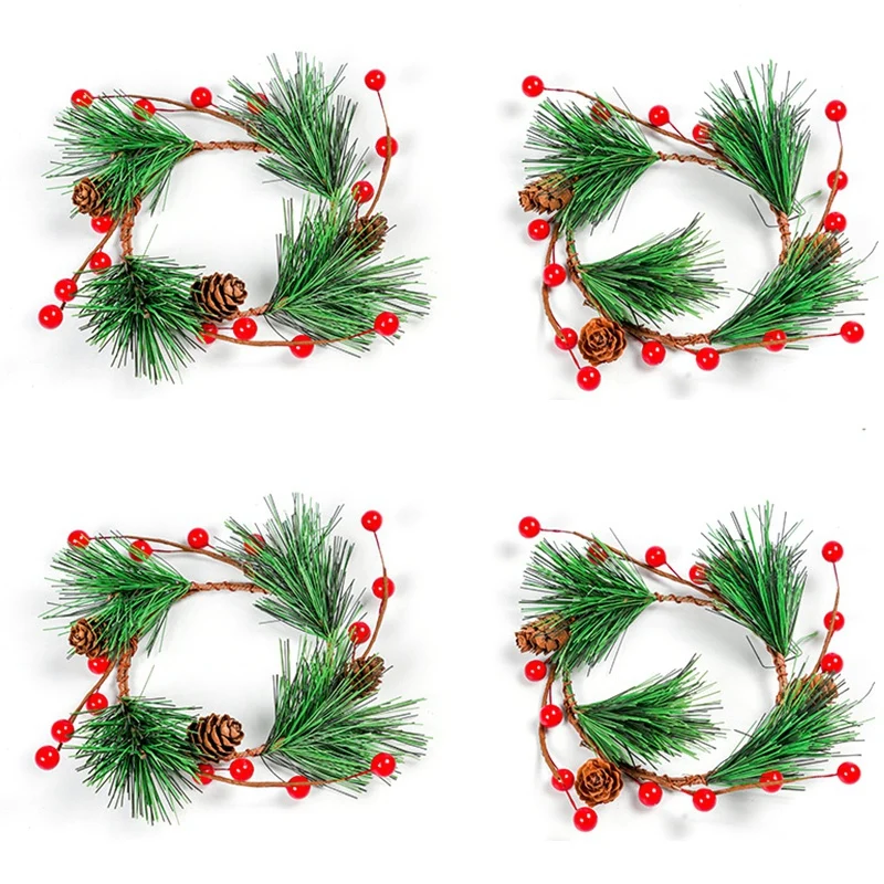

4Pcs Christmas Wreath Artificial Decorative Berry Wreath Pine Cone Wreath for Home Decoration DIY Floral Wreaths