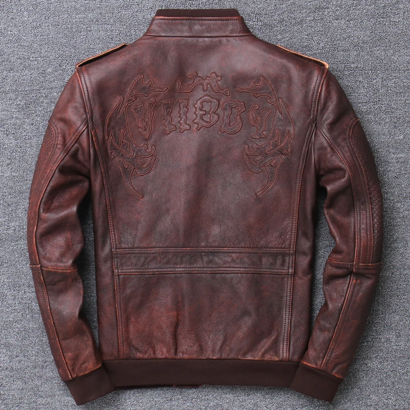 

2020 New Arrival Vintage Brown 5XL Genuine Leather Jacket Cow Skin Men Leather Coat