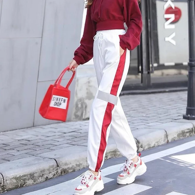 

Женские спортивные брюки, красные шаровары с высокой талией, в Корейском стиле, 4XL, 5XL, размера плюс