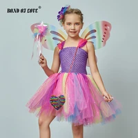 girls tutu dress with flower hairpin wing christmas butterfly fairy tutu dress princess costume for kids christmas clothes