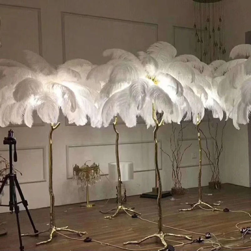 Northern Ostrich Feather lamp Gold Copper Brass Resin Floor Lamp Tripot Standing Lamps For Living Room deco salon drop lamp