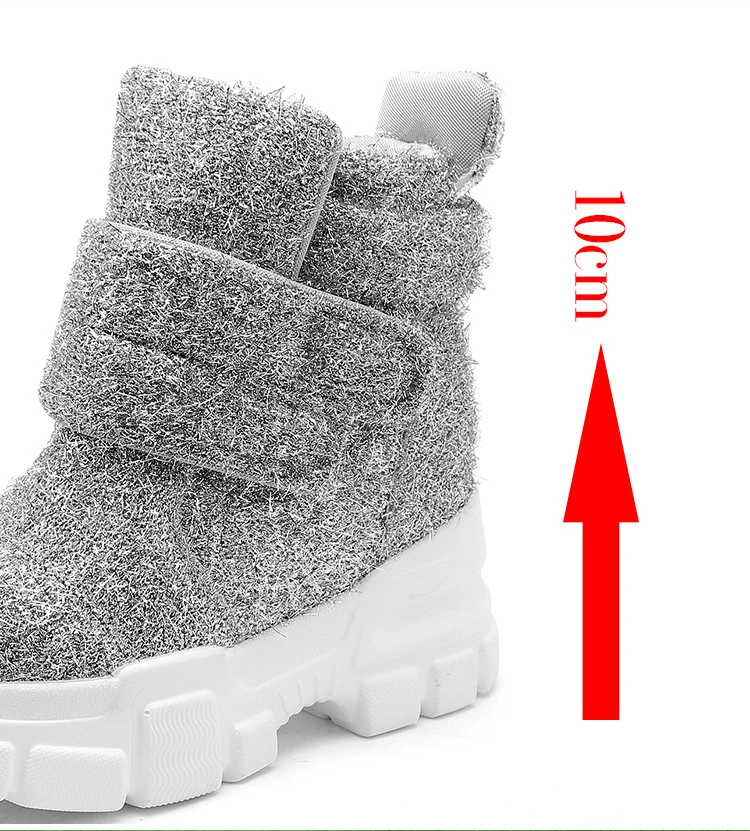 Повседневная обувь; женские Ботинки martin, увеличивающие рост; zapatos de mujer; модные брендовые женские ботильоны на не сужающемся книзу массивном каблуке; женские Серебристые ботинки на меху