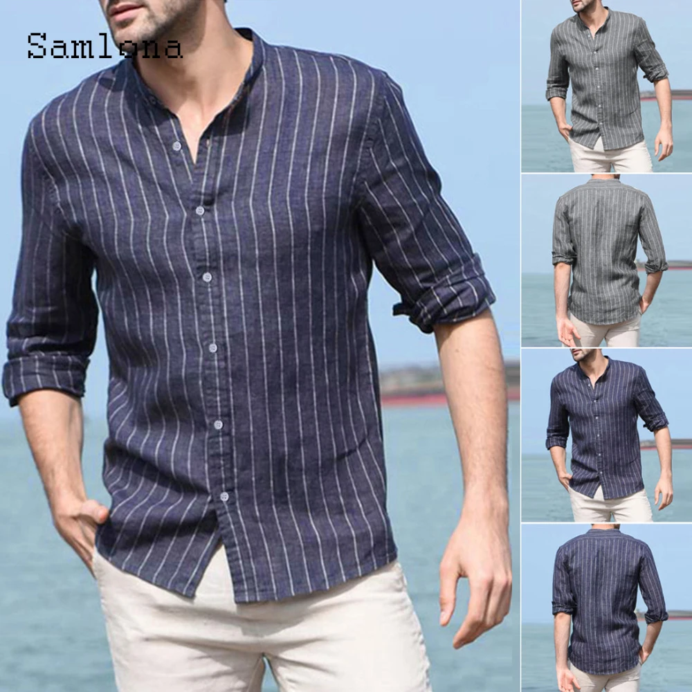 Long Sleeve Men Fashion Shirt Single-breasted Tops Sexy Men clothing 2021 Summer Leisure Classic Stripes Shirt Mens Blouse