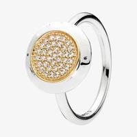 925 sterling silver pan ring shiny round gold with crystal ring for women wedding party gift fashion jewelry