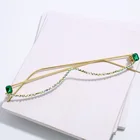 Модная оправа для очков с бриллиантами для женщин, роскошные Полуободковые очки с кристаллами, красочная цепочка, красная, зеленая, розовая искусственная кожа