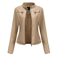 womens pu leather solid zipper coats long sleeve stylish lapel outwear streetwear motorcycle type vintage jacket