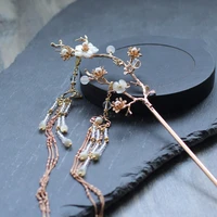 lotus flower hair sticks double tassels hairpins wedding hair accessories vintage women hairpins elegant crystal hairpin