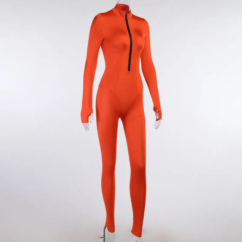 

SALSPOR Solid Women Jumpsuit Zipper Breathable Long Sleeve Push Up Sexy Playsuit Female Slim Fit Workout Fitness overalls