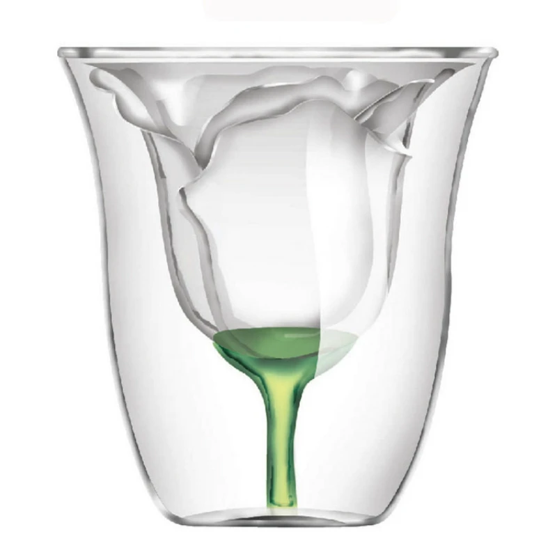 

Design Rose Shape Double Wall Bilayer Wine Glass Cocktail Flip Liquor Cup Household Bar Lover Gift Cocktail Shaker Cups