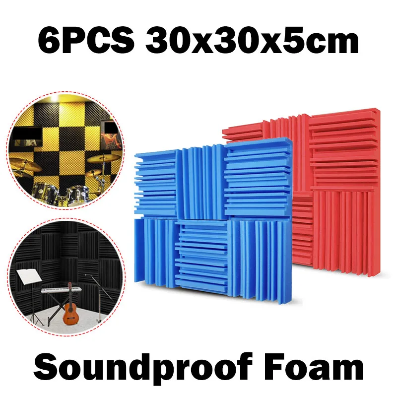 

6PCS Sound Proof Wall Panels Studio Acoustic Absorption Treatment Sponge Foam Panels Window Sealing Strips for Drum KTV Room