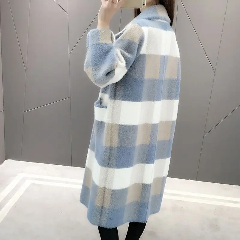 YASUGUOJI женское теплое пальто из искусственного меха норки длинная клетчатая