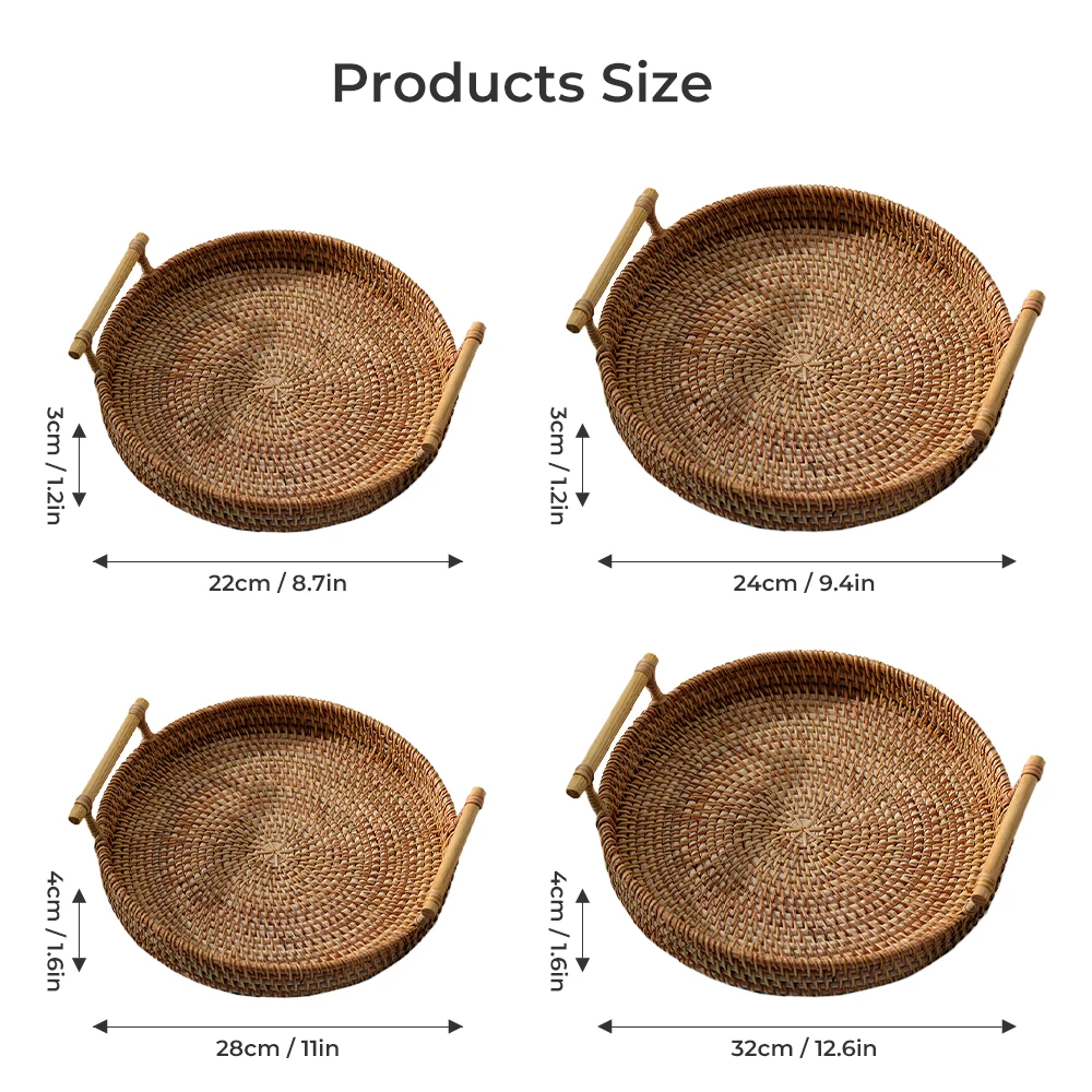 

Rattan Handwoven Round Tray Nordic style rattan woven storage of the snack Drink fruit baking Coffee furniture round trays tea