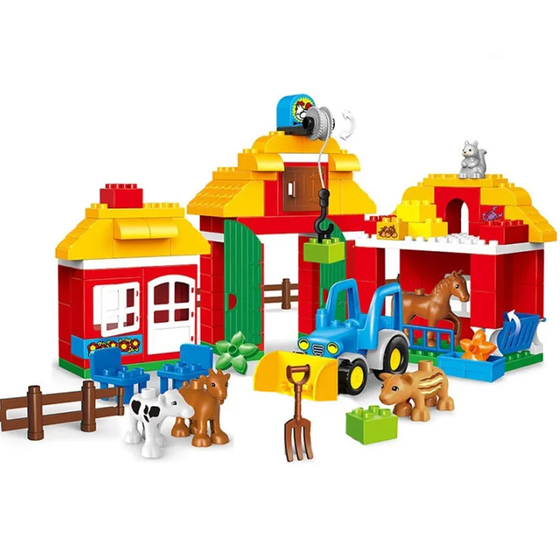 Большой Размеры Diy строительные блоки большие тапочки фермы фигурки животных