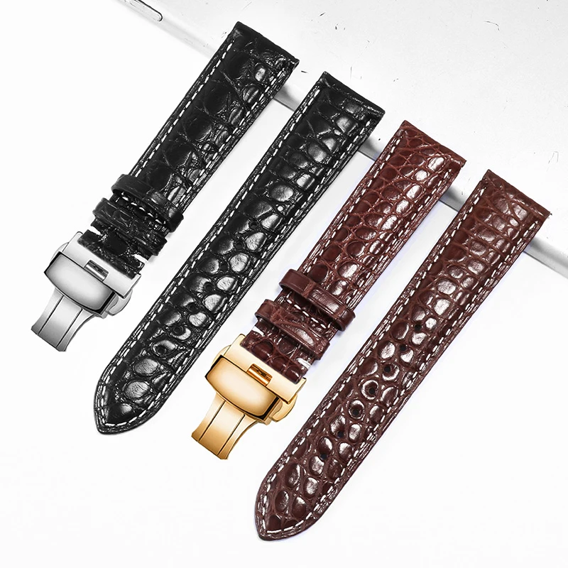 Высококачественный двусторонний ремешок из кожи аллигатора черный коричневый